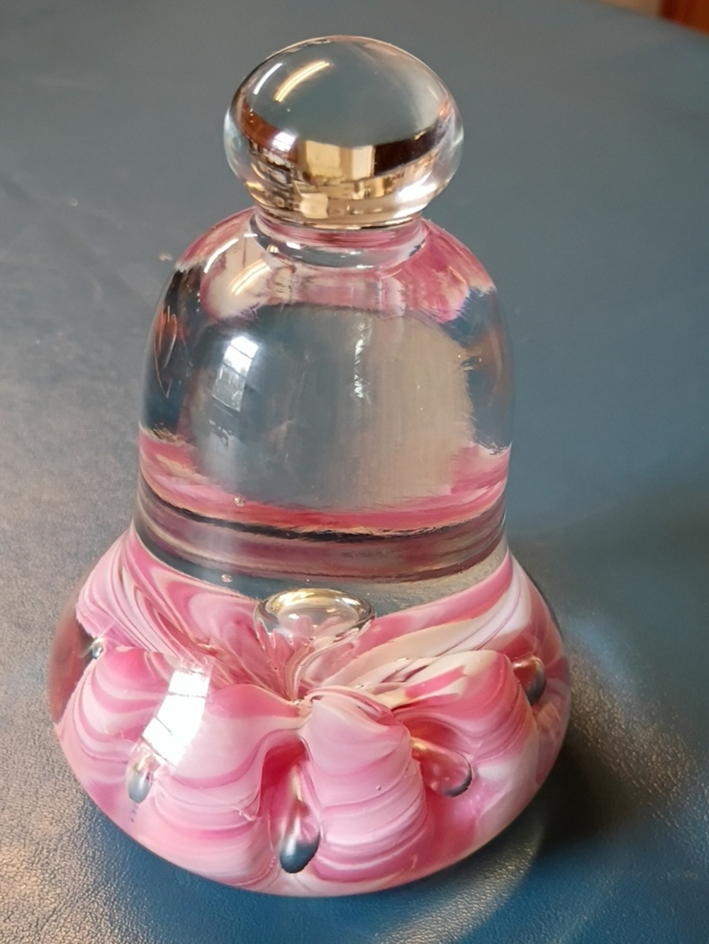 Hand-Blown Pink Glass Bell Paperweight - Decorative Home Accent